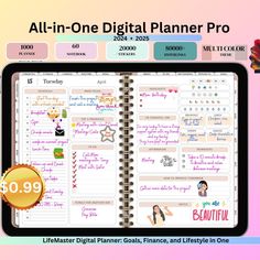 a planner book with the title'all - in - one digital planner pro '