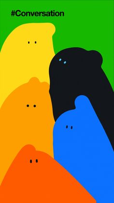 an advertisement for conversation with three different colored birds in front of one another and the words conversation on it