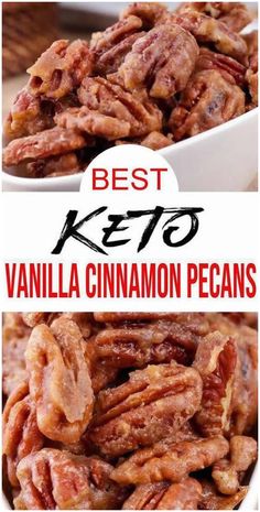 gluten free low carb vanilla cinnamon candy pecans Keto Pecans, Snacks Work, Candy Pecans, Coated Pecans, Low Carb Candy, Cinnamon Pecans