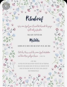 a floral wedding card with pink and blue flowers