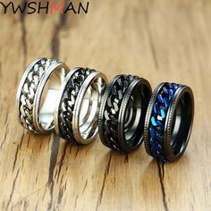 Rings -Stainless Steel Punk 8mm Cool Black Spinner Chain Ring Men Tire Texture Rotatable Links Ring Male Jewelry GiftModel Number:1005002468757245 Spinning Rings, Fidget Rings, Linking Rings, Trendy Ring, Band Jewelry, Spinner Ring, Titanium Rings, Spinner Rings, Chain Ring