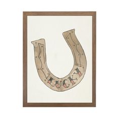 a drawing of a horseshoe with the word luck on it