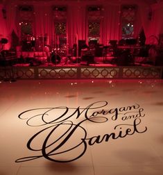 a dance floor with the words morgan and daniel written on it