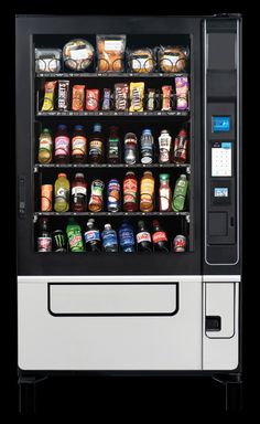 a vending machine filled with lots of drinks and snacks on it's sides