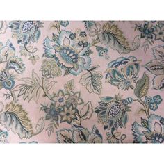 an image of a flowery fabric with blue and green flowers on it's side