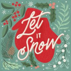 a christmas card with the words let it snow written in white letters on a green background