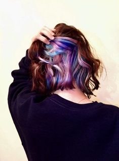 Unicorn Peekaboo Hair, Peekaboo Hair Color Brunettes, Peek A Boo Hair Color, Peek A Boo Hair, Hair Color Short Hair, Gemstone Hair