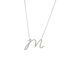 Our script initial is the perfect staple for every day wear. Made to layer, with any other GC piece. Charm size:13mm Chain size: 1mm Chain Length: 16” with 18” extender Diamond weight: 0.14 Diamond quality: IJ VS1 M Necklace Initial, Initial Necklace Silver, Initial M, M Necklace, Script Initial, Diamond Initial Necklace, Future Wardrobe, Necklace Initial, Gold Necklace Women