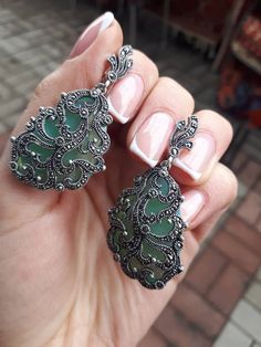 Huge green marcasite silver earrings and huge ring | Etsy Handmade Teardrop Jewelry For Anniversary, Green Metal Jewelry For Formal Occasions, Exquisite Silver May Birthstone Jewelry, Sterling Silver May Birthstone Jewelry For Party, Sterling Silver Jewelry For May Birthstone Party, Elegant Metal Jewelry For May Birthstone, Green Metal Wedding Jewelry, Formal Green Metal Jewelry, Elegant Green Sterling Silver Jewelry