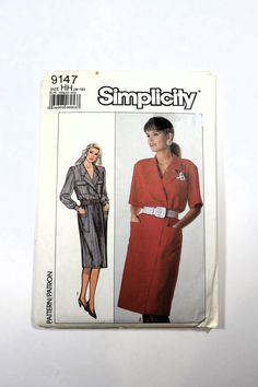 a woman's coat and dress sewing pattern on a white background with the words simplicity