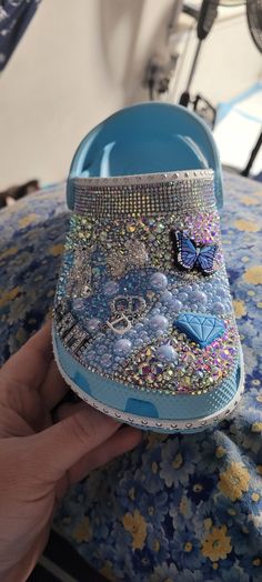 Rhinestone Crocs - Etsy Croc Decorations, Bedazzled Shoes Diy, Bedazzled Shoes, Curvy Casual Outfits, Blue Crocs