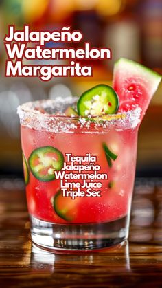 Jalapeño Watermelon Margarita Tequila Drinks, Boozy Drinks, Tequila Cocktails, Alcohol Drink Recipes, Drinks Alcohol Recipes