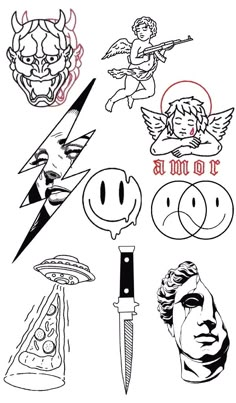 some stickers that are on the back of a sheet with different faces and symbols