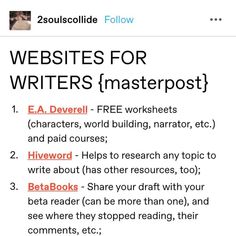 a screenshot of the website for writer's masterpost