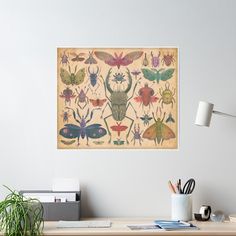 an old book with bugs and moths on it poster - printable wall art in office