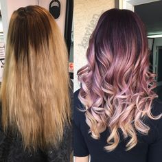 Hair Styles For Women 30's, Plum Roots Blonde Hair, Purple And Blonde Balayage, Most Popular Hair Colors For 2023, Burgundy Hair With Pink Highlights, Fun Spring Hair Color Ideas, Unique Ombre Hair Color Ideas, Fun Balayage Hair, Fall Color Melt