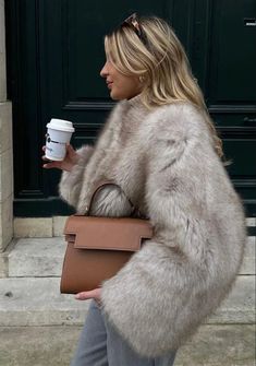 Cropped Faux Fur Coat, Faux Fur Cropped Jacket, Fluffy Coat, Office Attire, Short Coat, Long Sleeves Jacket, Mode Inspiration, High End Fashion, Faux Fur Coat