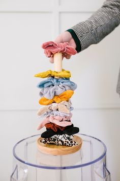 ANDi Logo Wooden Scrunchie Tower - Scrunchie Holder - ANDI Scrunchie Holder, Bathroom Counter, Bathroom Counters, Fun Diy Crafts, Bunny Ear, Chiffon Fabric, Making Out, Fun Diys, Scrunchies