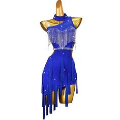 a mannequin wearing a blue dress with fringes