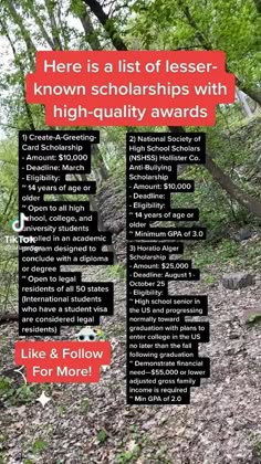 there is a list of leeser - known scholarships with high quality awards like & follow for more