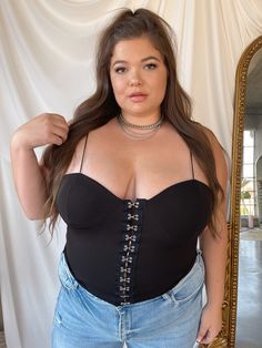 Your new favorite top, the MILLI features a faux hook eye closure and a sweetheart neckline with stretch. Team this with your favorite pair of jeans! Plus Size Corset Top, Plus Size Corset Tops, Plus Size Corset, Top Indian, Hook And Eye, Hook Eye, Corset Top, Sweetheart Neckline, Mesh Top