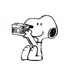 a drawing of a person holding a camera and taking a picture with a dog on it