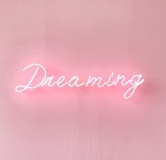 a pink neon sign that says dreaming