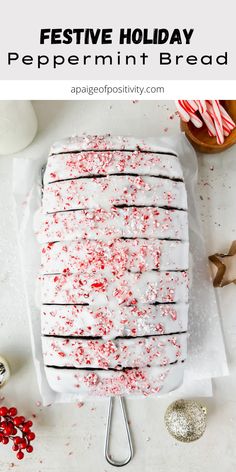 festive holiday peppermint bread on a cutting board