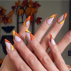 Scarecrow Patch Nails, Patchwork Nails Fall, Fall Patch Nails, Non Traditional Halloween Nails, Halloween Patchwork Nails, Autumn Nail Designs Simple, Orange Themed Nails, Scare Crow Nails, Fall Patchwork Nails