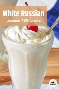 white russian summer milkshake with whipped cream and cherries