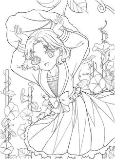 Flower Fairy Dress, Coloring Anime, Manga Coloring Book, Dress Anime, Adult Coloring Designs, Book Flowers, Printable Coloring Book, Cartoon Coloring Pages, Girl Portrait