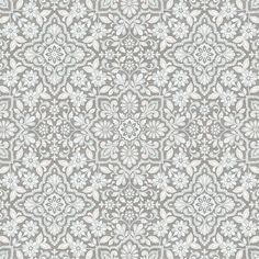 a gray and white wallpaper with an intricate design