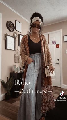 Kimono Concert Outfit, Kimono Duster Outfit, Plus Size Summer To Fall Outfits, Boho Outfit Ideas For Women, Boho Hippy Outfits, Boho Kimono Outfit, Plus Size Boho Fashion, Boho Teacher Outfit, Fall Hippie Outfits