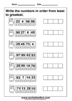 the worksheet for numbers in order from least to greatest, is shown here