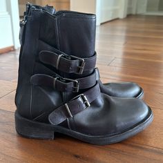 Never Worn. New Without Box. Size 38.5 But Fit On The Large Side. Free People Shoes, Motorcycle Boots, Free People Black, Moto Boots, Free People, Women Shoes, Boots, Women Shopping, Black