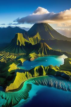 Experience Tahiti's volcanic peaks, emerald valleys, and crystal lagoons. Golden light enhances the raw beauty of this island paradise. A breathtaking scene captured in ultra HD. #Tahiti #IslandLife #Paradise Volcanic Island, Afternoon Light, Hawaii Wall Art, Nature And Animals, Volcanic Rock, Pacific Islands, Green Valley, Late Afternoon