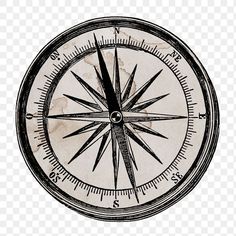 a black and white drawing of a compass