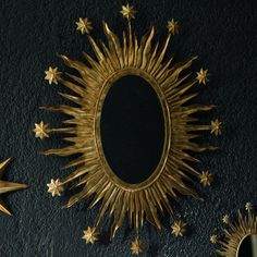 Galilee Mirror - Moon and Stars  - Gold mirror with star and flames - Boncoeurs Boho Vanity Mirror, Mirror Patina, Outdoor Candle Holders, Iron Mirror, Bathroom Cupboard, Fairy Witch, Boho Mirror, Office Architecture, Moody Bedroom