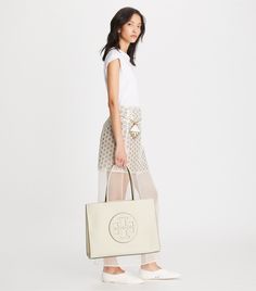 Ella Bio Tote: Women's Designer Tote Bags | Tory Burch Chic Spring Shoulder Bag In Coated Canvas, Chic Coated Canvas Shoulder Bag For Spring, Designer Spring Tote Bag, Spring Shopping Bag In Coated Canvas, Chic Summer Bag In Coated Canvas, Chic Coated Canvas Bag For Summer, Tory Burch Bag Outfit, Ella Tote, Tory Burch Ella