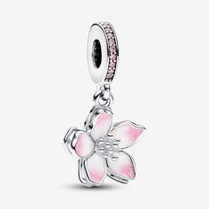 Celebrate the first signs of spring with our sterling silver Cherry Blossom Dangle Charm. Featuring hand-applied pink and white enamel and accented by sparkling pink cubic zirconia, the petals on our cherry blossom rotate slightly, as if they were being blown in the breeze. A pavé-covered bail is the finishing touch on this must-have floral charm. Style it with other cool-toned jewellery for a warm spring look. - Pandora Cherry Blossom Dangle Charm - Enamel / Sterling silver / Cubic Zirconia / Pink Charms Pandora, Thoughtful Gifts For Her, Bracelet Pandora, Pandora Bracelet Charms, Pandora Silver, Pandora Bracelets, Dangle Charms, Pandora Bracelet, Flower Charm