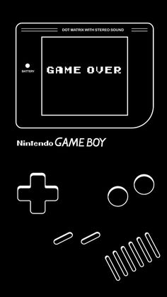 the nintendo game boy logo is shown in black and white, as well as other symbols