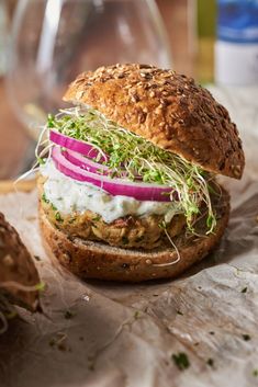 a close up of a sandwich on a table