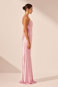 La Lune Lace Back Maxi Dress | Peony | Dresses | Shona Joy – Shona Joy International Gathered Maxi Dress, Shona Joy, Ruched Bodice, Lace Back, Satin Fabric, Satin Finish, Evening Wear, Elegant Design, Fitness Fashion