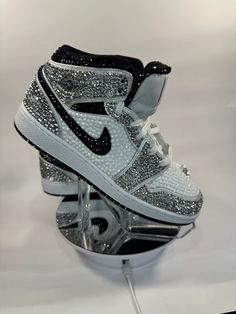 Fully Blinged Jordan 1 Mids Chrome, Custom Rhinestone Sneakers, Bedazzled Nikes, Teen Gift, Prom Shoe, Sneaker Ball, Toddler Kid Adult - Etsy UK Bedazzled Sneakers, Sneaker Ball Outfit Ideas, Casual Shoes Women Sneakers, Bedazzled Shoes, Prom Shoe