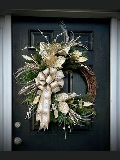 Opulent Pearl & Champagne Winter Wreath Wreath Indoor, Mesh Ribbon Wreaths, Vine Wreath, Christmas Wreath, Christmas Wreaths For Front Door, Door Wreaths Diy, Christmas Lanterns, Chenille Stems, Christmas Swags