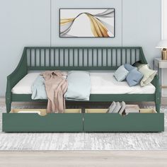 Full Size Daybed with Two Storage Drawers and Support Legs Full Daybed, Full Size Daybed, Daybed Frame, Wooden Daybed, Daybed With Drawers, Modern Daybed, Wood Daybed, Daybed With Storage, Upholstered Daybed