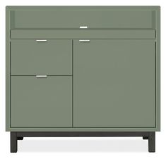 a green cabinet with two drawers and one door