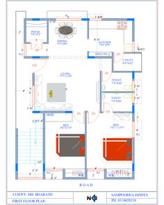 the floor plan for a house with two rooms and an attached kitchen, living room and dining