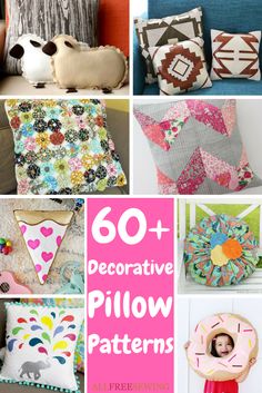 different pillows and pillow covers with the words 60 + decorative pillow patterns