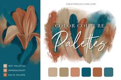 the color palettes are all different shades and colors, including blue, brown, orange,